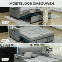 HOMCOM 4-in-1 Sofa, Verstelbare Bank, Bedbank, met Kussens, Stoffen Bekleding, voor Woonkamer, Slaapkamer, Grijs(m-6)