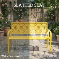 Outsunny Ławka ogrodowa 2-osobowa metalowa odporna na warunki atmosferyczne z oparciem odpornym na rdzę, geometryczna do 240 kg(m-8)