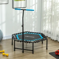 SPORTNOW 114 cm Fitness Trampoline, Elastic Cords, 3-Position Adjustable Handle, Quiet Exercise Trampoline, Blue(m-7)