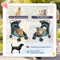 PawHut Carrinho para Cães Dobrável com um Botão até 30 kg com Suspensão nas 4 Rodas Giratório e Travão de Pé Turquesa(m-4)