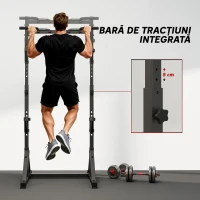 SPORTNOW Suport pentru Genuflexiuni Reglabil pe Înălțime, Suport Dublu pentru Haltere cu Spațiu Depozitare și Bară Tracțiuni, Rack Multifuncțional pentru Antrenamente Acasă sau Birou, Max 200 kg, Negru(m-6)