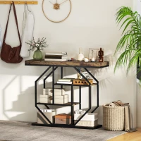 HOMCOM 4-Tier Industrial Console Table - Rustic Brown(m-8)