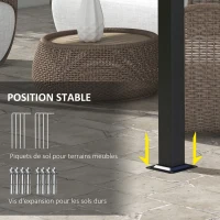 Outsunny Pergola with 3 sliding canopies 3.5L x 3l x 2.35H m black epoxy anti-corrosion metal frame polyester canopy gray(m-7)