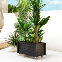 Outsunny Planter on casters - rectangular planter - irrigation inserts, drainage felt included - black(m-2)