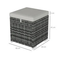 Outsunny Set of 2 PE Rattan Stools with Storage Garden Footrest with Cushion 40 x 40 x 41 cm, Light Gray(m-3)