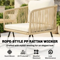 Outsunny Rattan Bistroset 3-delig FSC Tuinmeubelset met 2 Fauteuils, Latten Houten Tafel, Dikke Wasbare Kussens, Stalen Frame(m-5)