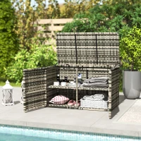 Outsunny Wicker-Effect Resin Garden Chest Outdoor Storage Box 350 L 2-Tier Gas Strut 118x57x69cm mixed gray(m-7)