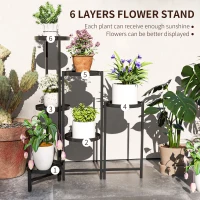 Outsunny 3 Tier Plant Stand Indoor Outdoor, Foldable Corner Plant Stands for Multiple Plants, Metal Round Flower Pot Holder for Patio Garden Balcony Living Room, Black(m-4)