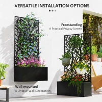 Outsunny Outdoor Metal Planter, with Back Trellis - Black(m-5)