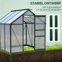 Outsunny aluminium kas met dakraam deur 190 x 192 x 201 cm, groen + transparant(m-6)