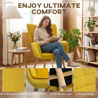 HOMCOM Modern Accent Chair Velvet-Touch Tufted Wingback Armchair Upholstered Leisure Lounge Sofa Club Chair with Wood Legs, Yellow(m-4)