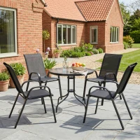 Outsunny Five-Piece Steel Patio Set, with Glass-Top Table - Black(m-9)