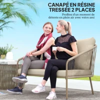 Outsunny 2-seater woven resin garden sofa with cushions outdoor sofa armrests steel frame 112x72x76cm beige(m-4)