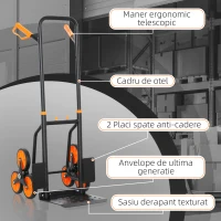 DURHAND Cărucior de Transport pentru Scări cu 6 Roți, Pliabil, Capacitate 120kg, Cadru din Oțel, Mâner PP, pentru Mutări, Grădinărit, Obiecte Grele, Portocaliu(m-6)