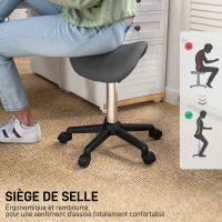 HOMCOM Rolling stool, work chair with adjustable height 45-57 cm and ergonomic saddle, 48x47x45-57cm, gray(m-6)