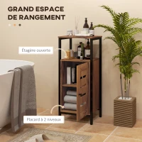 kleankin Bathroom base cabinet with slatted door steel frame open niche 37 x 30 x 85 cm rustic brown(m-4)