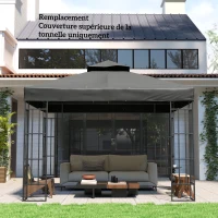 Outsunny Gazebo Canopy 3 x 3 m Replacement 2-Tier Canopy UPF30+ Drainage Holes Dark Gray(m-8)