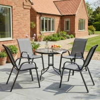 Outsunny Five-Piece Steel Patio Set, with Glass-Top Table - Dark Grey(m-2)