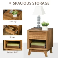 HOMCOM Modern Bedside Table Nightstand, Living Room End Table, Side Table with Drawer and Shelf, Walnut Brown(m-5)