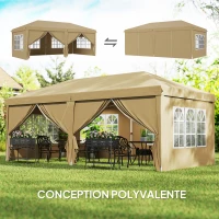 Outsunny Pop-up waterproof folding canopy 6 x 3 x 2.7 m 4 removable sidewalls 4 windows carry bag khaki(m-4)