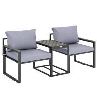 Outsunny 3-piece garden lounge with 14 cm cushions and wood-plastic composite armrests 2 armchairs and side table gray(m-1)