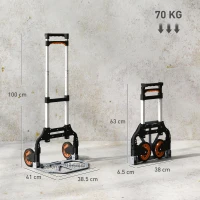 HOMCOM Folding Sack Truck, 70kg Lightweight Hand Truck with Wheels, Foldable Trolley Cart with Telescoping Handle for Warehouse, Office, Luggage, Silver Tone(m-3)