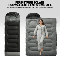 Outsunny Sac de Couchage Adulte, avec Section Tête, Fermeture Éclair et Sac de Rangement, 300 g/m², 215x75x10cm, Noir(m-5)