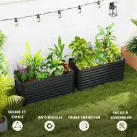 Outsunny Set of 2 Square Raised Garden Beds Galvanized Steel Frame Open Bottom 120 x 60 x 60 cm Dark Gray(m-7)