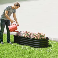 Outsunny Galvanised Raised Garden Bed, Metal Planter Box with Safety Edging, for Flowers, Herbs, Succulents, Black(m-3)