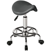 HOMCOM Salon Saddle Stool, Rolling Saddle Chair for Massage, Spa, Clinic, Beauty, Hairdressing and Tattoo, Grey(m-11)