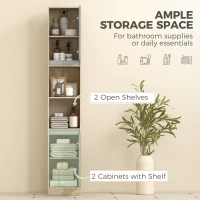 HOMCOM Freestanding Bathroom Storage Cabinet w/ 2 Cupboards 2 Compartments Home Organisation Anti-Tipping Elevated Base 30L x 24W x 170H cm Grey&Brown(m-4)