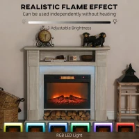 HOMCOM Șemineu Electric 1800W Reglabil cu Flacără 3D, Raft, Timer și Telecomandă, 105x27x97 cm, culoare Lemn(m-4)