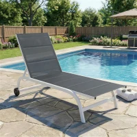 Outsunny Sonnenliege für Garten mit Rollen, aus Texteline mit Aluminiumrahmen, Dunkelgrau und Weiß(m-2)