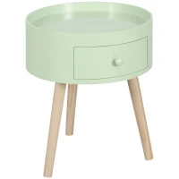 HOMCOM Coffee table bedside table round nightstand Scandinavian design end table with drawer tapered angled legs(m-10)