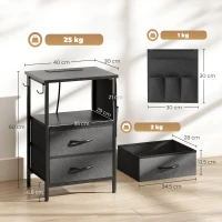 HOMCOM Bedside Table with Charging Station - Black(m-3)