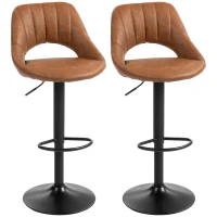 HOMCOM Bar Stools Set of 2, PU Leather Swivel Barstools with Backrest and Footrest for Kitchen, Counter, Breakfast Bar, Brown(m-11)