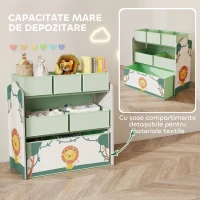 AIYAPLAY Raft Portabil pentru Jucării Copii cu 3 Niveluri și 6 Containere Detașabile din Material Textil, Mobilier pentru Cameră Copii, Sufragerie și Spațiu de Joacă, Verde(m-4)