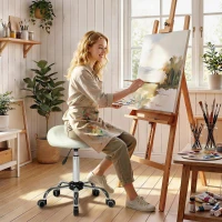 HOMCOM Sattelstuhl, höhenverstellbarer Rollstuhl mit PU-Leder für Massage, Spa, Klinik, Beauty und Tattoo, Cremeweiß(m-2)