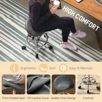 HOMCOM Salon Saddle Stool, Rolling Saddle Chair for Massage, Spa, Clinic, Beauty, Hairdressing and Tattoo, Grey(m-5)