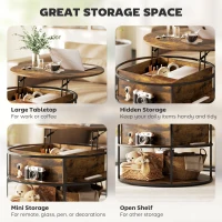 HOMCOM Lift Top Coffee Table, Round Coffee Table with Storage Shelf, Hidden Compartment and Steel Frame for Living Room, Home Office, Brown(m-5)