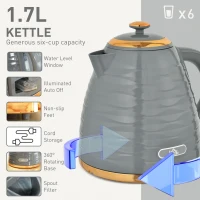 HOMCOM Czajnik 1,7L i toster na 4 kromki, szary zestaw(m-4)