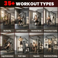 SPORTNOW Home Multi Gym Smith Machine with 65kg Weight Stack, Cable Pulley System, Chest Station, Preacher Pad & Leg Developer(m-4)