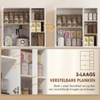 HOMCOM Keukenkast met glazen deuren, planken, open vakken, 172 cm hoog, MDF, Wit(m-5)