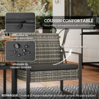 Outsunny 3-Piece Garden Set 2 Chairs with Cushions + Coffee Table Tempered Glass Top Braided Resin Light Gray(m-5)