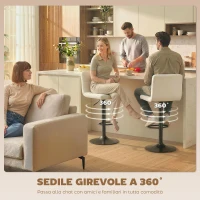 HOMCOM Set 2 Sgabelli da Bar Regolabili con Poggiapiedi, in Pelle PU e Acciaio, 39.5x44x88-110 cm, Crema(m-6)