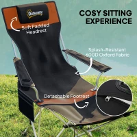 Outsunny Set of 2 Reclining Folding Camping Chair w/ Detachable Footrest, Storage Bag, Cup Holder & Headrest, Lightweight Portable Camp Chair for Beach, Picnic, Orange and Black(m-4)