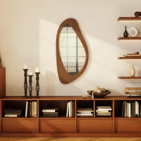 HOMCOM Asymmetric wall mirror 91.5 x 45 cm, modern hanging mirror, wooden frame, natural wood effect(m-7)