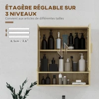 HOMCOM Bathroom Wall Cabinet Wall-Mounted WC Unit with Double Doors and Open Shelf 59 x 20 x 66.5 cm Oak Wood Effect(m-6)