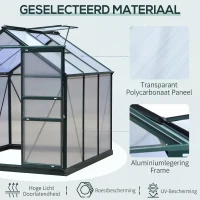 Outsunny aluminium kas met dakraam deur 190 x 192 x 201 cm, groen + transparant(m-5)