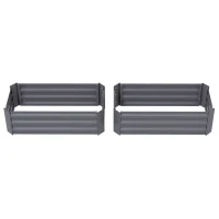 Outsunny Set of 2 Garden Raised Beds 100L x 50l x 30H cm - Gray Corrugated Steel Sheet(m-10)
